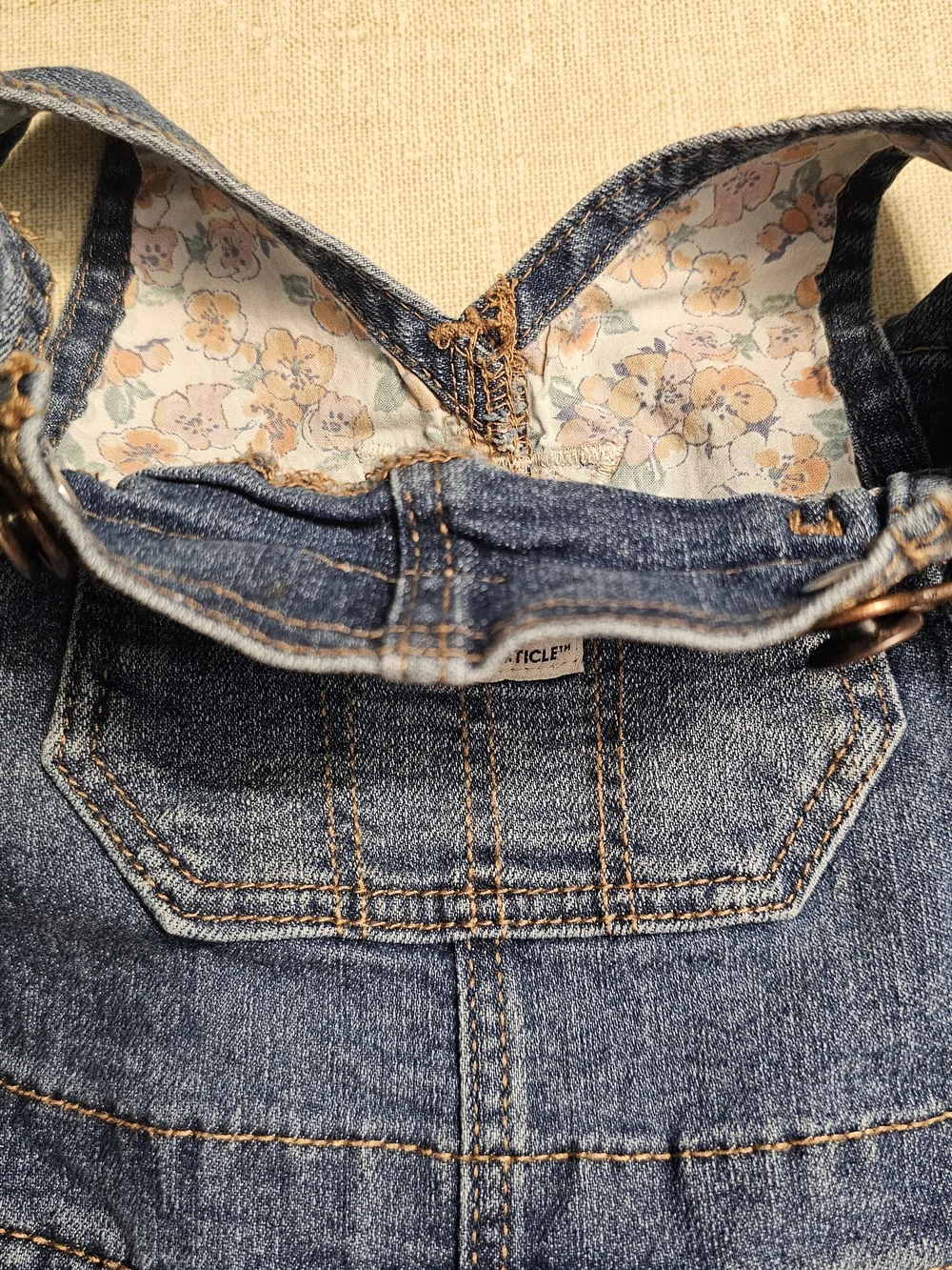 OshKosh B'gosh Denim Jumper Overalls - Blue with Floral Trim